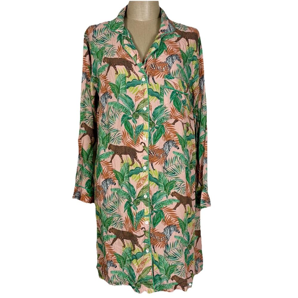 World Market Pajama Sleep Shirt Nightgown Safari Leopard Size Small Medium